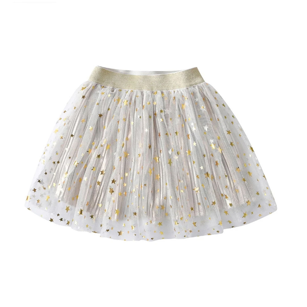 11022-White Tulle Skirt with Gold Star Sparkles