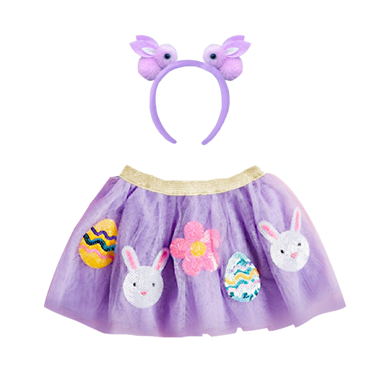 13003-Easter Bunny Tutu Skirt & Headband Set – Purple