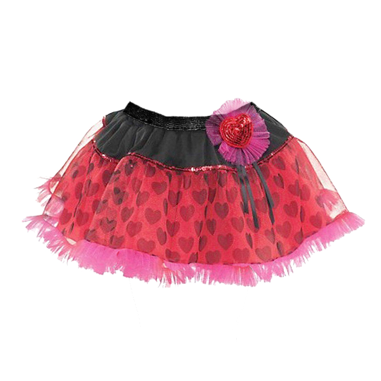 11031-Girls Red & Black Heart Tutu Skirt with Rosette Accent