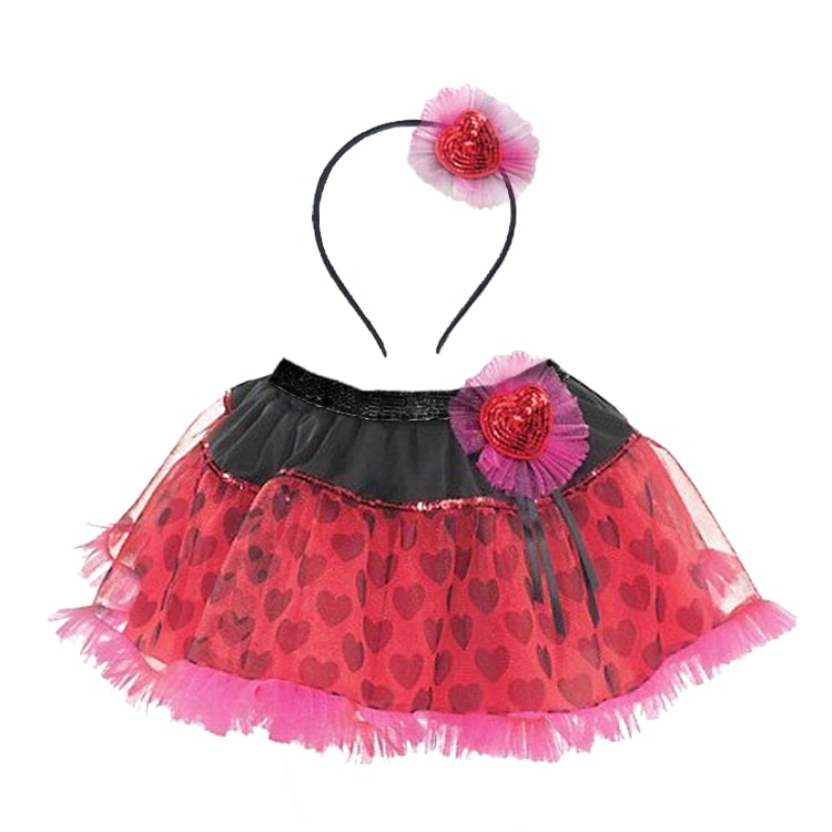 13021-Girls Red & Black Heart Tulle Skirt with Matching Headband