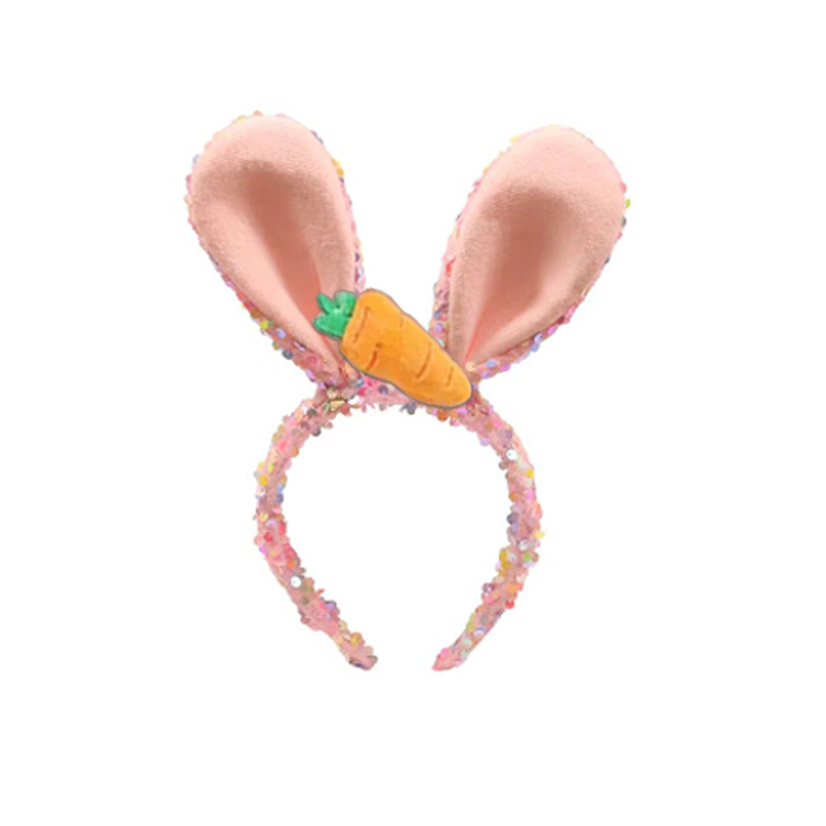 21007-Sparkle Bunny Ears Headband with Carrot Accent