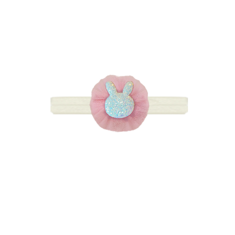 21008-Glitter Bunny Baby Headband with Pink Tulle