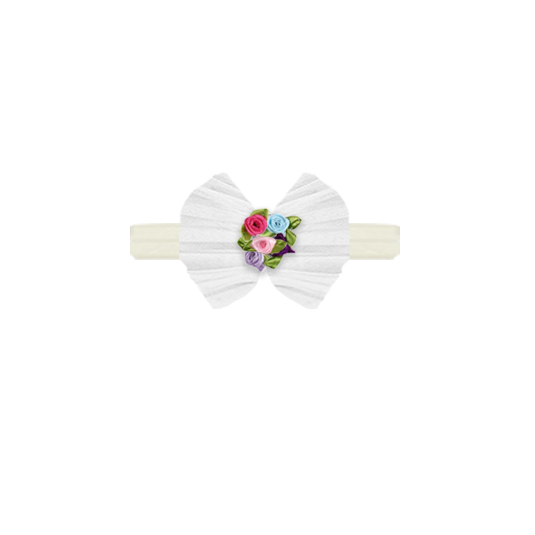 21015-Elegant Floral Bow Baby Headband – Classic White