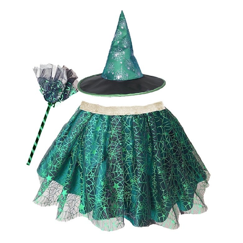 13030-Girls 3 Piece Witch Costume Set – Hat, Skirt and Broom