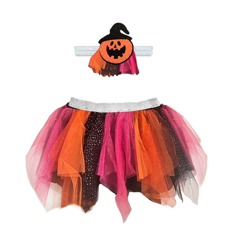 13036-Pumpkin Witch Halloween Tutu Set – Headband & Tulle Skirt