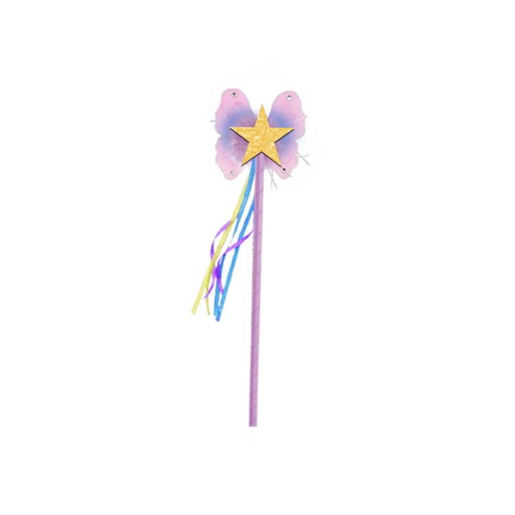 61021-Golden Star Butterfly Wand with Colorful Ribbons
