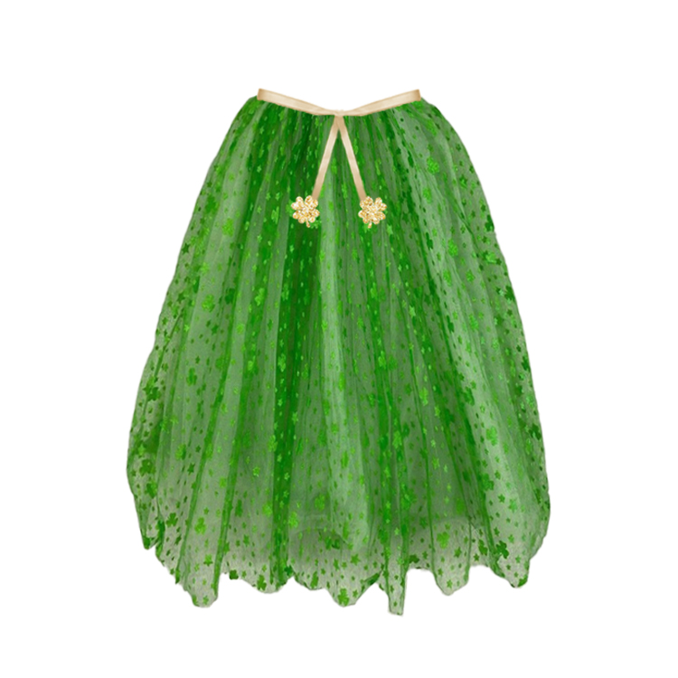 41005-Green Tulle Skirt with Shamrock Pattern