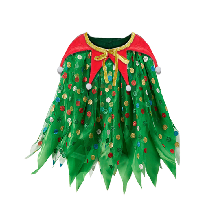 41012-Christmas - themed Green Polka - dot Tulle Cape