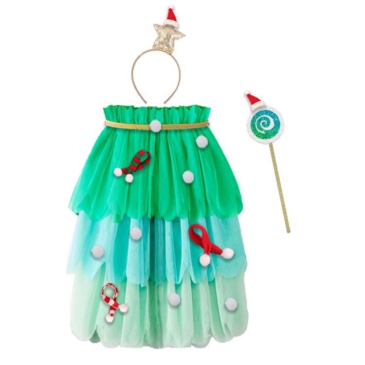 52010-Christmas Tree Inspired Tulle Dress - Up Set for Girls