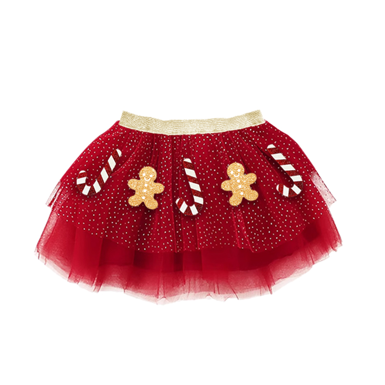 11042-Festive Gingerbread & Candy Cane Tulle Skirt for Girls