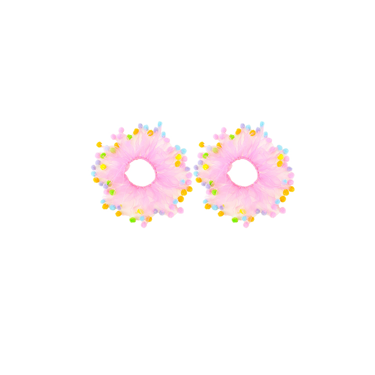 73002-Pastel - Colored Feather and Pom - Pom Hair Scrunchies (Pair)
