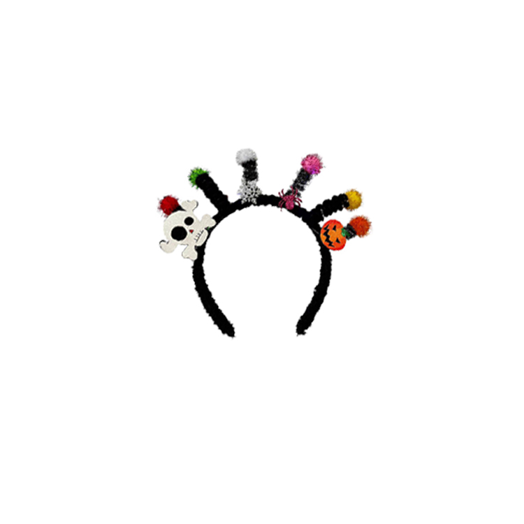 21020-Halloween Fun Hair Hoop with Skull and Pom - Poms