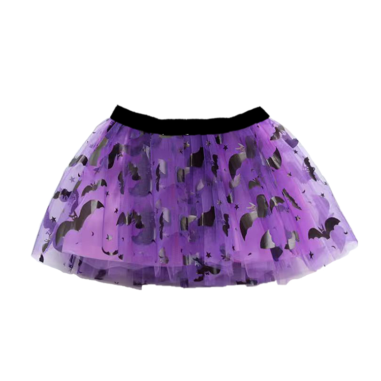 11051-Bat - Print Purple Tulle Skirt