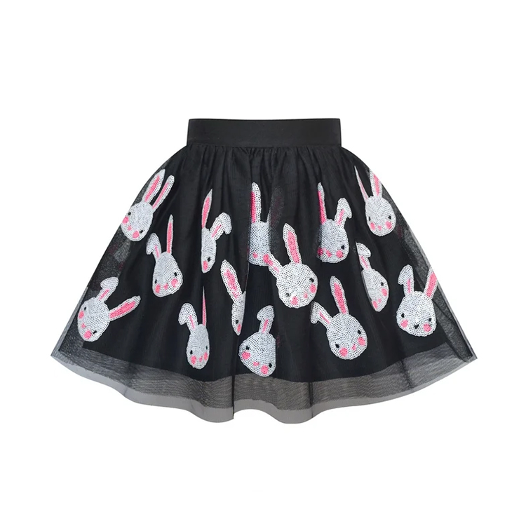14001-Black Mesh Bunny Print Skirt