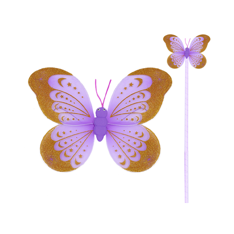63013-Purple and Gold Butterfly Wing and Wand Set