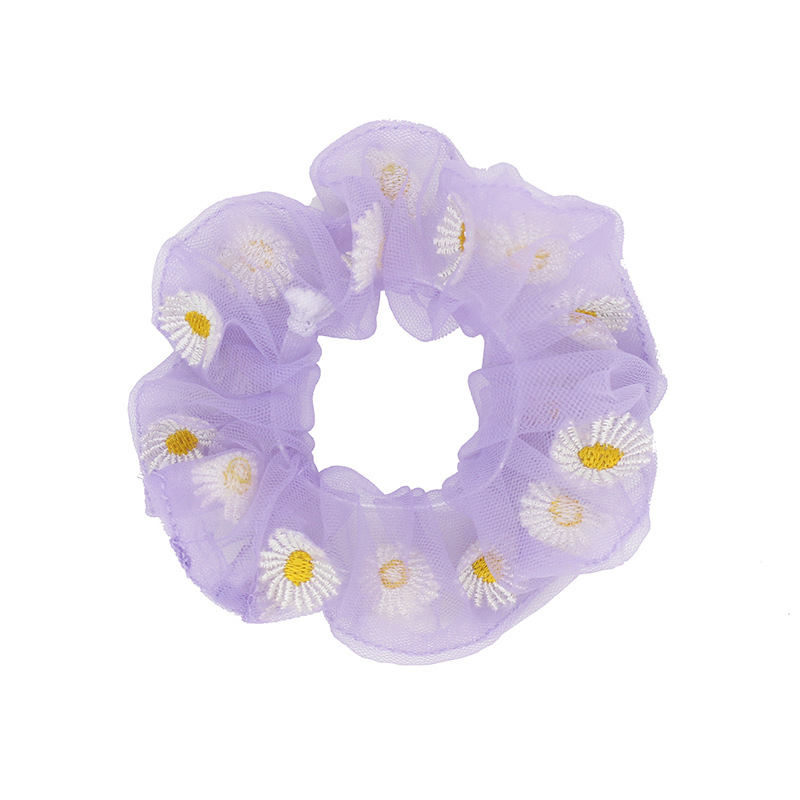 73005-Daisy Embroidered Mesh Scrunchie