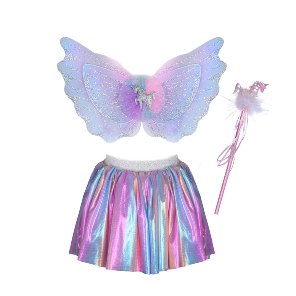12580-Unicorn Fairy Princess Costume Set – 3 Pcs (Skirt, Wings & Wand)