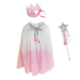 Two-tone tulle glitter cape set with crown