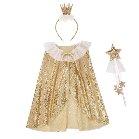 Gold glitter cape set with crown hairband