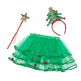 3pcs tiered green tulle skirt set for Christmas