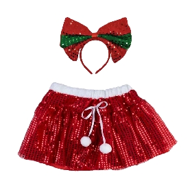 2Pcs red sequin tutu skirt set