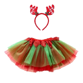 2Pcs Christmas solid tulle skirt set