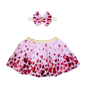 Baby Girl Heart Tutu Skirt and Bow Headband Set