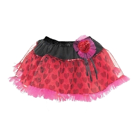 Girls Red & Black Heart Tutu Skirt with Rosette Accent