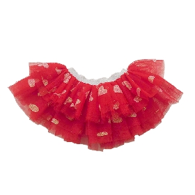 Girls Red Ruffled Tulle Skirt with Gold Glitter Hearts