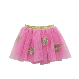 Girls Pink Tulle Skirt with Rainbow Sequin Hearts