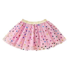 Girls Pink Tulle Skirt with Rainbow Foil Hearts