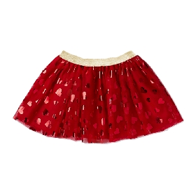 Girls Red Tulle Skirt with Metallic Heart Print