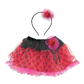 Girls Red & Black Heart Tulle Skirt with Matching Headband