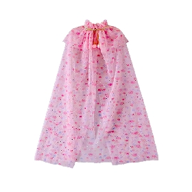 Pink Princess - style Tulle Cape with Crown and Heart Patterns