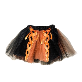 Halloween - Inspired Black and Orange Tulle Skirt with Ribbon Accents