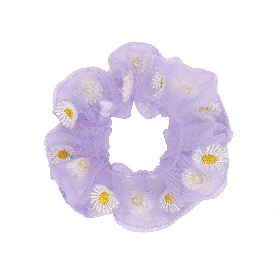Daisy Embroidered Mesh Scrunchie