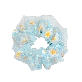 Light Blue Daisy-Printed Mesh Scrunchie